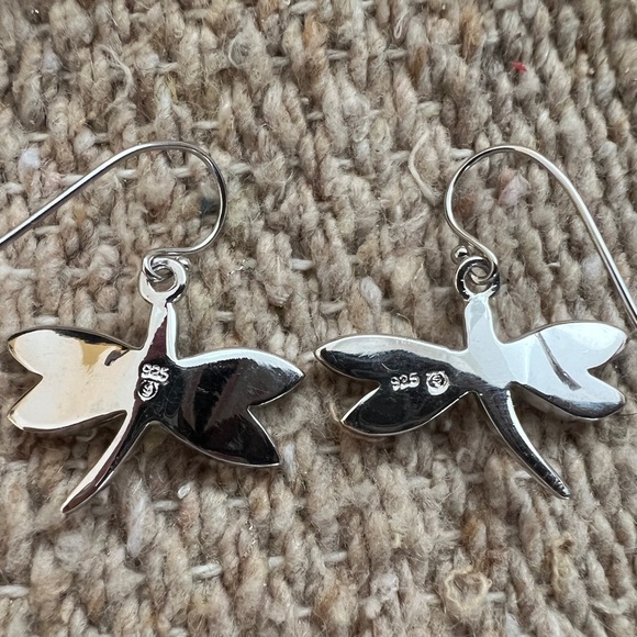 Zuni Style Inlaid Pink Lab Opal 925 Dragonfly Dangle Earrings 11.4Gms 1.10”L - Picture 6 of 11